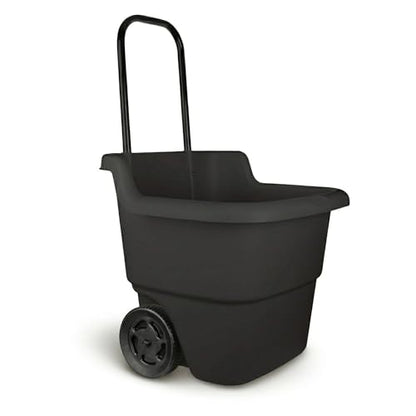 15-Gallon Rolling Lawn and Garden Utility Cart, Durable Resin Yard Wagon with Retractable Handle & 7-Inch Flat-Free Wheels for Outdoor Mulch, Dirt, and Debris Transport, Black