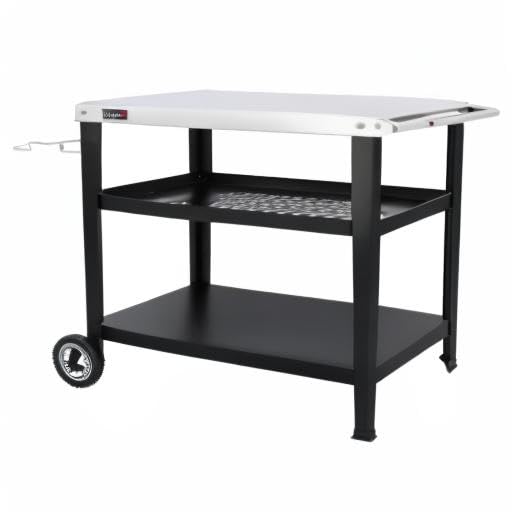 Royal Gourmet PC3404S Rolling Dining Table with Trash Bag Holder, Outdoor Garden Patio BBQ Kitchen Food Prep Table Cart, 34"L x 20"W Stainless Steel Tabletop, Silver & Black | 34"L x20"W Stainless Steel Tabletop | with Removable Trash Bag Holder | Outdoor
