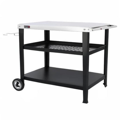 Royal Gourmet PC3404S Rolling Dining Table with Trash Bag Holder, Outdoor Garden Patio BBQ Kitchen Food Prep Table Cart, 34"L x 20"W Stainless Steel Tabletop, Silver & Black | 34"L x20"W Stainless Steel Tabletop | with Removable Trash Bag Holder | Outdoor