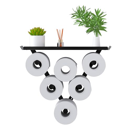 Toilet Paper Holder Rack, Funny Wall Mount Toilet Paper Storage for Extra 12 Rolls, Metal Wall Art Sculpture Bathroom Decor Tissue Holder Shelf - color: Black
