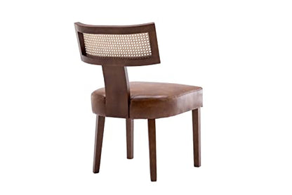 RIVOVA Mid Century Modern Dining Chairs Set of 4 Rattan Kitchen Chairs PU Leather Upholstered Side Chairs, Modern Kitchen Armless Solid Wood Dining Chairs, Brown - color: Brown Rattan