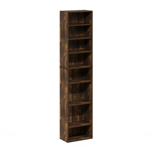 Furinno Indo DVD Shelf, 8-Tier CD Rack, Media Shelf with Adjustable Shelves, DVD Storage Cabinets for CD Bluray Game Disc, Easy Assembly, for Living Room, Home Office, Amber Pine - color: Amber Pine, size: 8-Shelf, Slim