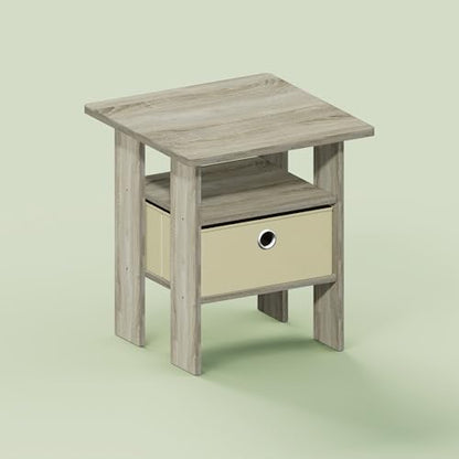 Ipoh End Table, Nightstand, Side Table with Bin Drawer for Small Spaces, Living Room, Bedroom, White Maple - color: White Maple/Ivory