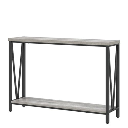 FOLUBAN Industrial Sofa Console Table, Rustic Wood and Metal Entryway Hallway Table for Living Room Entrance, 43.3 Inch Light Grey - color: Light Grey