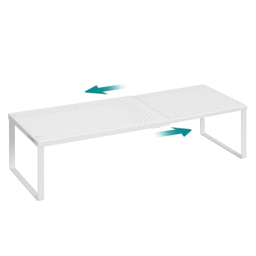 SONGMICS Spice Rack, Expandable Kitchen Countertop Shelf, Small Cupboard Organizer, Metal, Space-Saving Tabletop Shelf, Matte White UKCS007W01 - color: Matte White, size: Set of 1