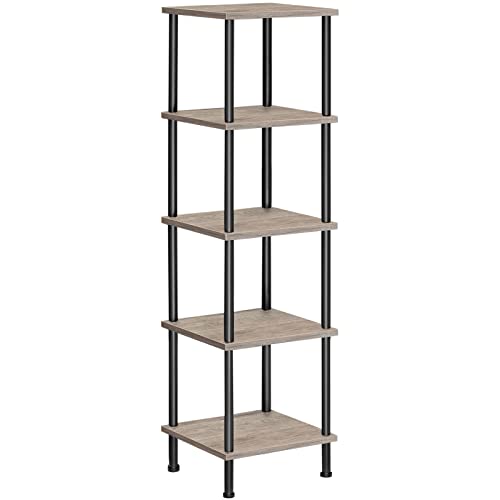 HOOBRO 5-Tier Corner Shelf Stand, Corner Square Rack Display Shelf, Tall Storage Rack Plant Stand, Bookcase for Small Spaces, Living Room, Home Office, Kitchen, Greige and Black BG50CJ01 - color: Greige + Black, size: 11.8"L x 11.8"W x 45.3"H