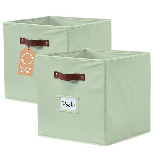 DECOMOMO Storage Bins, Cube Storage Bin with Labels | 10.5" x 11" Fabric Storage Cubes for Shelves (2pcs, Sage Green) - color: Sage Green, size: Cube 11" / 2pcs