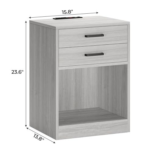 ADORNEVE Grey Nightstands Set of 2,Bedside Table with Drawers | Bedside Table Set of 2,Nightstand with Charging Station,Night Stands for Bedrooms Set of 2 - color: Grey