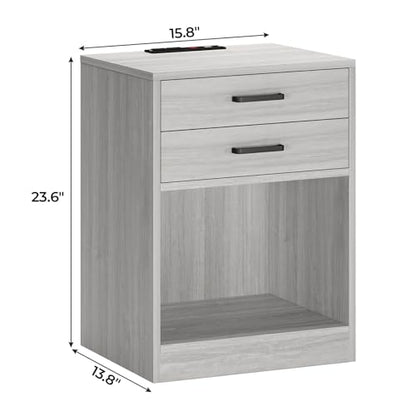 ADORNEVE Grey Nightstands Set of 2,Bedside Table with Drawers | Bedside Table Set of 2,Nightstand with Charging Station,Night Stands for Bedrooms Set of 2 - color: Grey