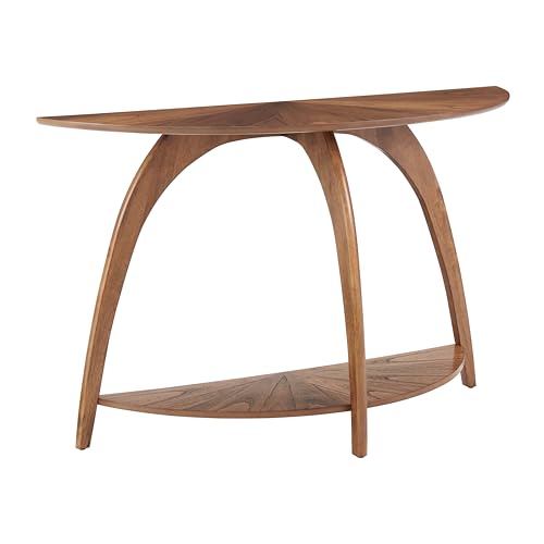 Martin Svensson Home LAX Mid Century Wood Sofa Console Table, Nutmeg Brown | Retro Modern, Half-Moon Table with Lower Shelf, for Living Room or Entryway - color: Warm Nutmeg Brown