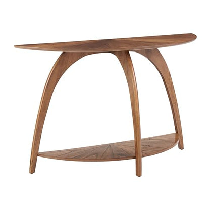 Martin Svensson Home LAX Mid Century Wood Sofa Console Table, Nutmeg Brown | Retro Modern, Half-Moon Table with Lower Shelf, for Living Room or Entryway - color: Warm Nutmeg Brown