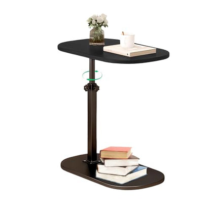 Side Table TV Tray for Couch,Height Adjustable 360° Swivel C Shaped End Table for Small Spaces,Bedside Bathroom Living Room (Black) - color: Black