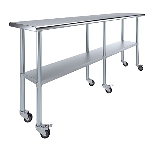 AmGood 84" Long x 18" Deep Stainless Steel Table with Casters - size: 84" Long x 18" Deep