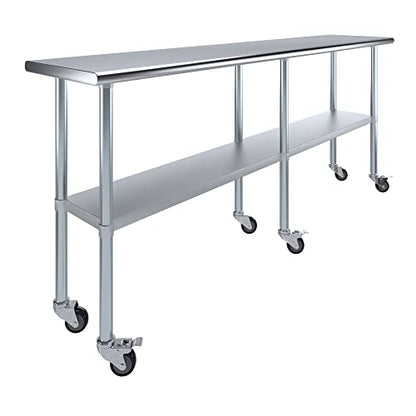 AmGood 84" Long x 18" Deep Stainless Steel Table with Casters - size: 84" Long x 18" Deep