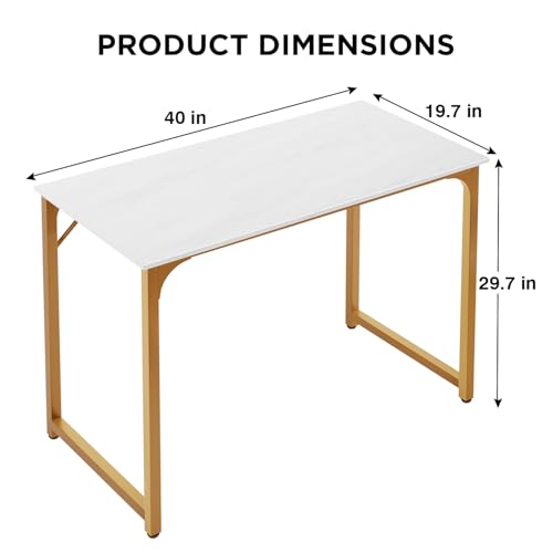 Dkelincs 40 Inch Small Computer Desk Home Office Desk Writing Desk Modern Simple Style Study Work Table with Metal Frame, Easy Assembly, Adjustable Feet, Water-Resistant, Scratchproof Surface, Gold - color: Gold, size: 40 Inch