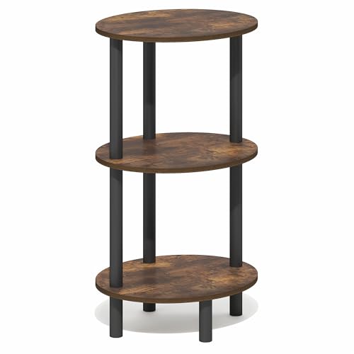 Furinno Turn-N-Tube Side Table, 3-Tier Oval End Table, Night Stand, Bedside Table, for Living Room, Bedroom, Amber Pine/Black - color: Amber Pine, size: 1-Pack, Plastic Frame, 3-Tier, 27.6 Inches Tall