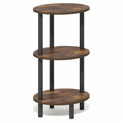Furinno Turn-N-Tube Side Table, 3-Tier Oval End Table, Night Stand, Bedside Table, for Living Room, Bedroom, Amber Pine/Black - color: Amber Pine, size: 1-Pack, Plastic Frame, 3-Tier, 27.6 Inches Tall