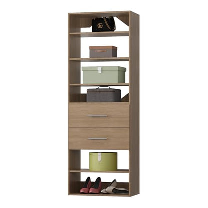ROOMTEC Modular Closet System, 25.5" 2 Drawer Shelf Closet Tower Wall-Mounted Closet Organizer, Wooden Tower for Walk-In Closets, Wardrobe Storage Kit, Wood - size: 25.5" Wide, style: Model 11