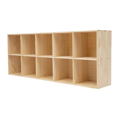 Gdrasuya10 10 Cube Book Shelf, 63" Long Wood Storage Organizer Bookcase, Horizontal Console Closet Bookshelf, Hallway TV Stand for Entryway, Display Cabinet Book Case for Office - size: 10 Cubes