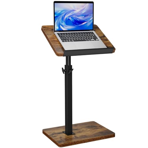 IBUYKE C Shaped TV Tray Table,90° Flip-Over Panel,Brown UTVT004H | 360° Swivel Height Adjustable,Side End Table for Small Spaces,for Phone Computer Tablet,Snack Table for Sofa Bed - color: Brown, size: Angle Tilt