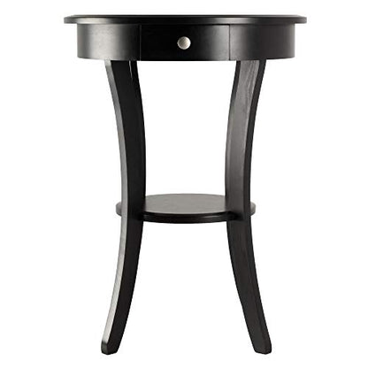 Winsome Sasha Round Accent Table with Drawer and Shelf, for Living Room, Bedroom, Black - color: Black
