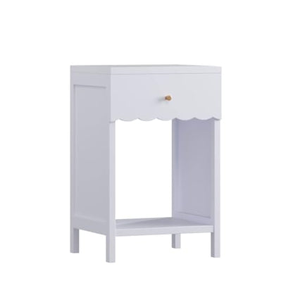26“ Modern White Nightstand with Drawer and Open Shelf, Scalloped Edge Bedside Table for Bedroom, Cute Minimalist Side Table for Girls' Room (Light Purple)