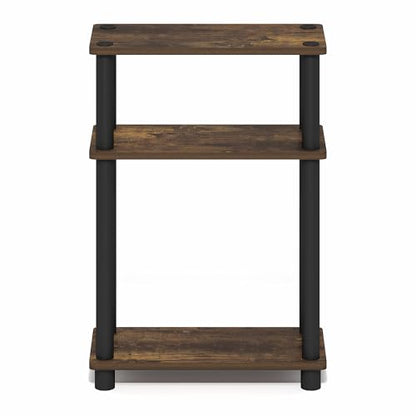 Furinno Turn-N-Tube Narrow Side Table, 3-Tier Rectangular Modern End Table with Storage Shelf, Slim Toolless Assembly Nightstand, Night Stand, Bedside Table, for Living Room, Bedroom, Amber Pine - color: Amber Pine/Black