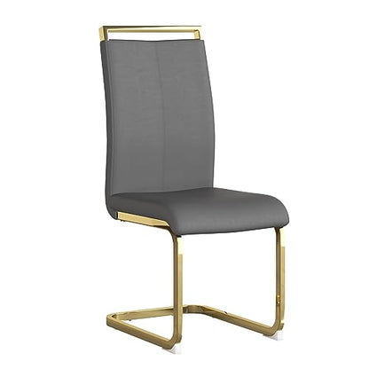 Baysitone Modern Dining Chairs Set of 2, Side & Kitchen Chairs with Gold Frame, Faux Leather Padded Seat High Back, for Dining, Kitchen & Living Room - Dark Grey - color: Grey With Gold Leg, size: Set of 2