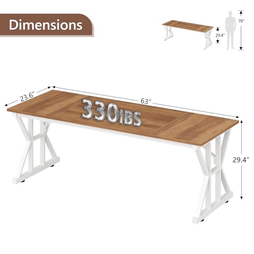 TVU Computer Desk, 63 inch Large Office Desk, Study Writing Table with Thicken Frame, Gaming Desk, Modern Simple Desk for Home Office, Brown - color: Brown, size: 63inch