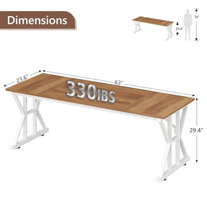 TVU Computer Desk, 63 inch Large Office Desk, Study Writing Table with Thicken Frame, Gaming Desk, Modern Simple Desk for Home Office, Brown - color: Brown, size: 63inch