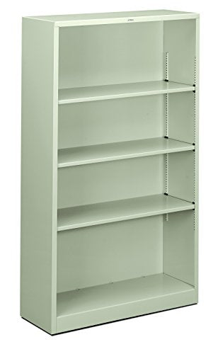 HON Metal Bookcase, 4 Shelves, 34-1/2 W by 12-5/8 D by 59 H, Light Gray - color: Light Gray, size: 4 Shelves
