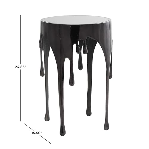 Deco 79 Aluminum Metal End Table with Abstract Drip Design, Black Side Table, Accent Melting Legs and Black Glass Top, 16" x 16" x 25", Black - color: Black
