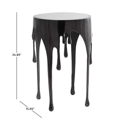 Deco 79 Aluminum Metal End Table with Abstract Drip Design, Black Side Table, Accent Melting Legs and Black Glass Top, 16" x 16" x 25", Black - color: Black