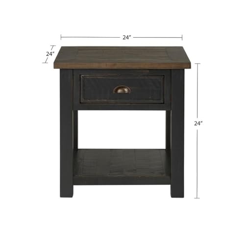 Martin Svensson Home Monterey Solid Wood End Table, Black and Brown | Farmhouse Rustic, Coastal Side Table, Drawer and Shelf - color: Black With Brown Top