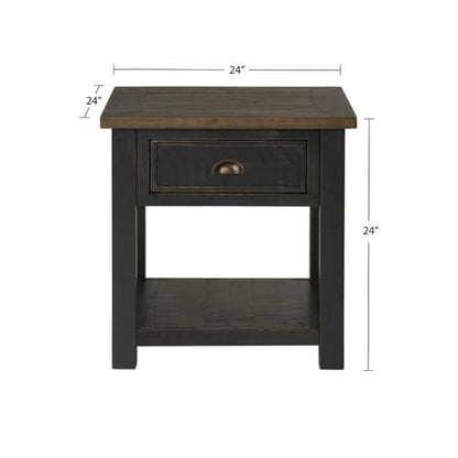 Martin Svensson Home Monterey Solid Wood End Table, Black and Brown | Farmhouse Rustic, Coastal Side Table, Drawer and Shelf - color: Black With Brown Top