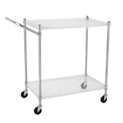TrailBlaze Kitchen Utility Cart, 2-Tier Wire Rolling Utility Cart, Stainless Steel Service Cart w/Wheels and Adjustable Storage Rack Handle - for Laundry, Garage, Bathroom - Low Handle - size: 2-Tiers low handle