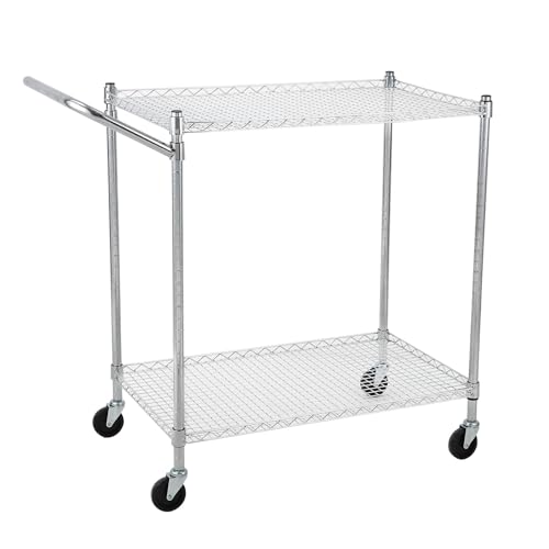 TrailBlaze Kitchen Utility Cart, 2-Tier Wire Rolling Utility Cart, Stainless Steel Service Cart w/Wheels and Adjustable Storage Rack Handle - for Laundry, Garage, Bathroom - Low Handle - size: 2-Tiers low handle