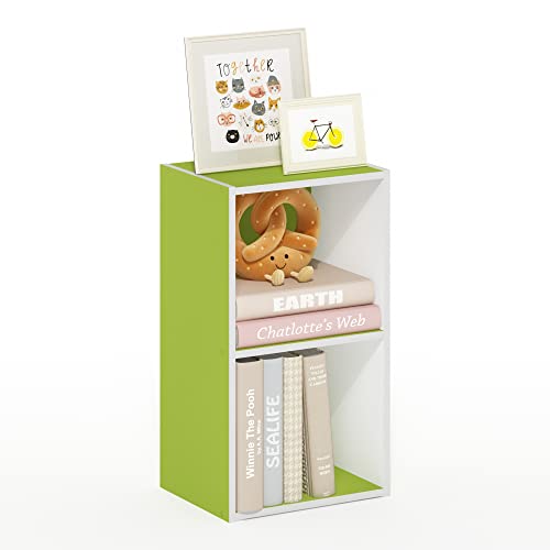 Furinno PASIR Book Shelf, 2-Tier Modern Bookshelf, Open Shelves Bookcase 9 x 12 x 21, Easy Assembly, for Living Room, Bedroom, Home Office, Green/White - color: White/Green, size: 2-Cube