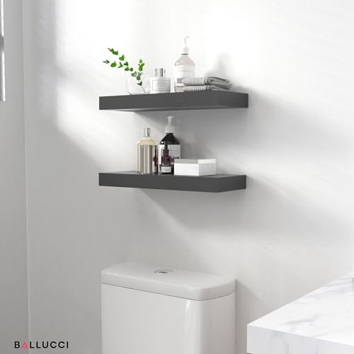 Ballucci Floating Shelves, 2-Pack 16" Wood Wall Shelf Set with Invisible Brackets for Bathroom, Living Room, Bedroom, Kitchen, Nursery, 6" Deep, Black - color: Black, size: 15.8 in (1.5)