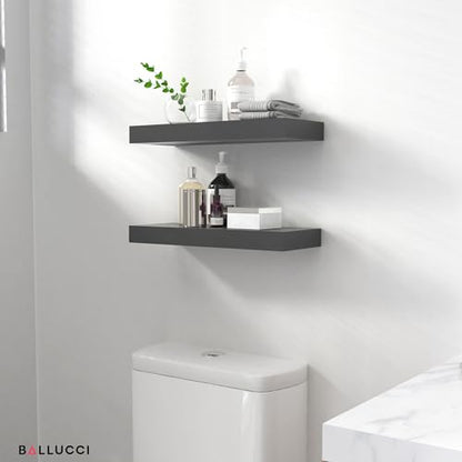 Ballucci Floating Shelves, 2-Pack 16" Wood Wall Shelf Set with Invisible Brackets for Bathroom, Living Room, Bedroom, Kitchen, Nursery, 6" Deep, Black - color: Black, size: 15.8 in (1.5)