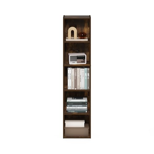 Furinno PASIR Book Shelf, 5-Tier Modern Bookshelf, Open Shelves Bookcase, 9 x 12 x 52, for Living Room, Bedroom, Home Office, Amber Oak - color: Amber Oak, size: 5-Tier, 9 x 12 x 52