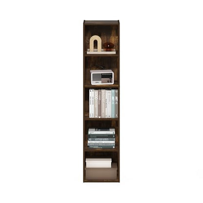 Furinno PASIR Book Shelf, 5-Tier Modern Bookshelf, Open Shelves Bookcase, 9 x 12 x 52, for Living Room, Bedroom, Home Office, Amber Oak - color: Amber Oak, size: 5-Tier, 9 x 12 x 52