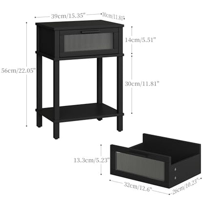 Nightstand Wooden Bedside Table with Drawer Black Night Stands Modern Style Small End Table Side Table with Storage Shelf for Bedroom Living Room MLBZ10B - color: Black