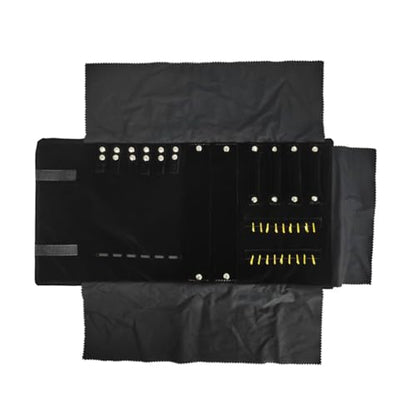 Velvet Travel Jewelry Case Roll Bag Organizer for Necklace Bracelet Earrings Ring (Black) (Black（6+2+4+2) - color: Black (6+2+4+2)