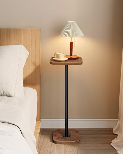 CHOEZON Small Drink Table, Square Side Table for Small Spaces, Martini Table with Pedestal, for Living Room, Bedroom, Rustic Brown and Black TBZ24BF - color: Rustic Brown + Black