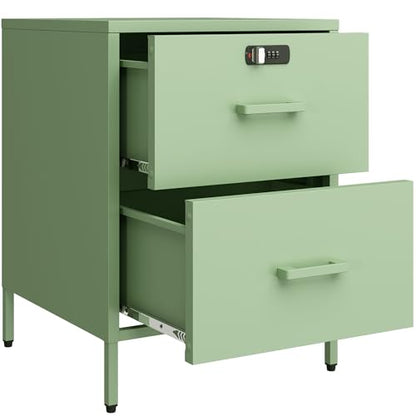 Steehoom Metal Nightstand with Lock, 2 Drawer End Side Table, Lockable Storage Cabinet Kids Cabinet for Living Room, Bedroom, Dorm, 21.26”H X 15.75”W X 15.75”D (2 Drawer, Green) - color: Green, style: 2 Drawer