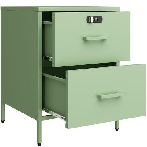 Steehoom Metal Nightstand with Lock, 2 Drawer End Side Table, Lockable Storage Cabinet Kids Cabinet for Living Room, Bedroom, Dorm, 21.26”H X 15.75”W X 15.75”D (2 Drawer, Green) - color: Green, style: 2 Drawer