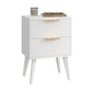 YAUKOMEL Fluted Nightstand with 2 Drawers,Modern Bedside Table with Metal Handles,Side Table with Solid Wood Legs,End Table for Living Room,Bedroom,Small Spcae 11.8" D x 15.7" W x 22.8" H White CTG55W - color: White, style: Fluted Style