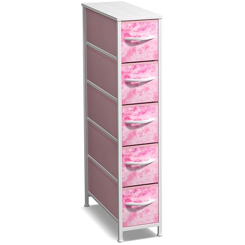 Sorbus Kids Dresser with 5 Drawers - Storage Unit Organizer Chest for Clothes - Bedroom, Kids Room, Nursery, & Closet - color: Tie-dye Pink, style: 5 Drawer