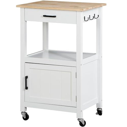 Nova Microdermabrasion Kitchen Island Cart on Wheels, Rolling Kitchen Cart with Single Door Cabinet, Mobile Small Coffee Cart Microwave Oven Cart Serving Cart for Dining Room, White